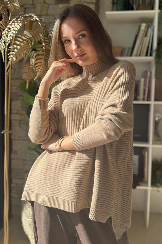Charli Turtle Ribby Knit Jumper Camel 